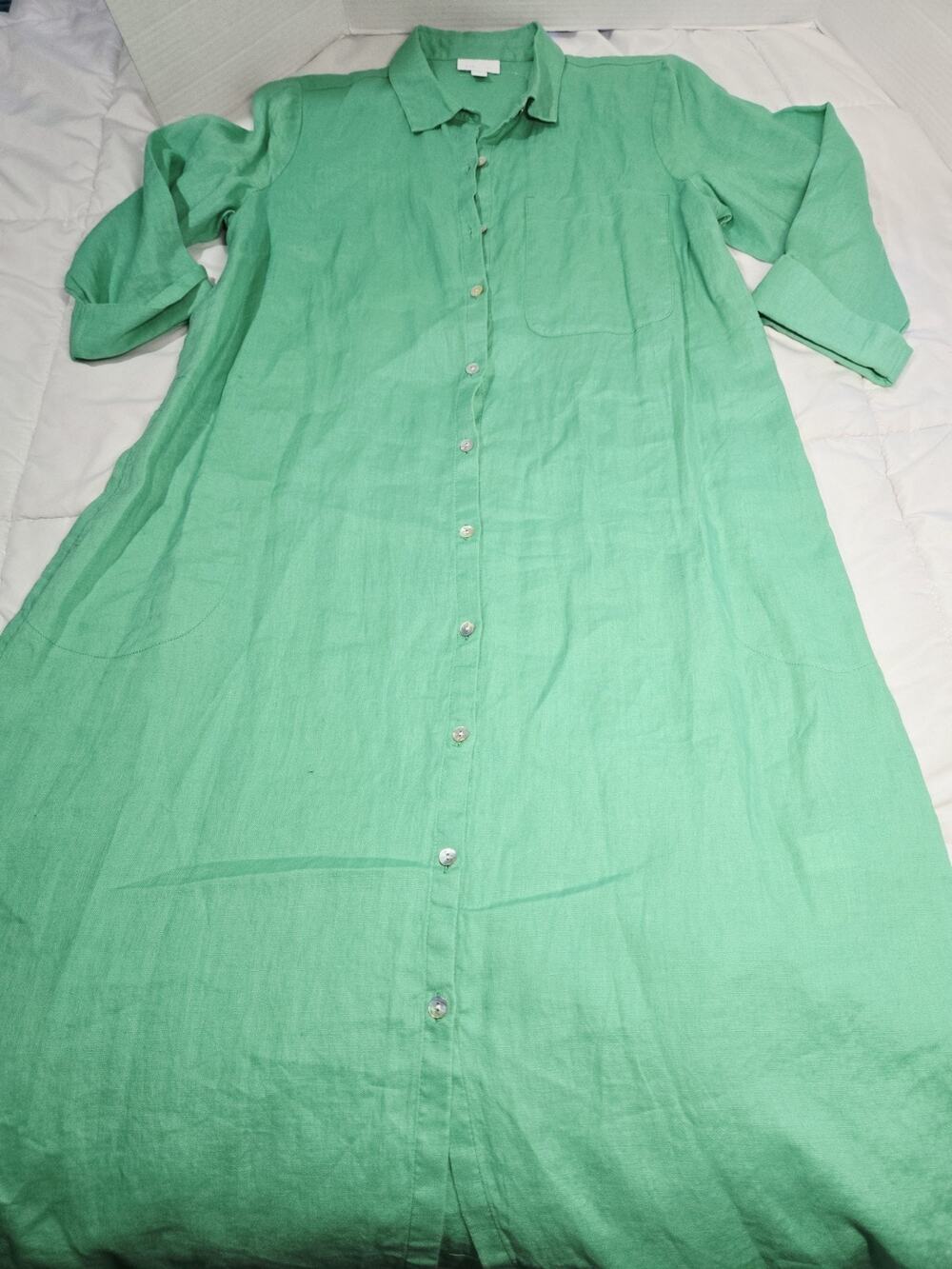 J. Jill shirt Dress S Love Linen Green longline lagenlook Ocean Love Coastal